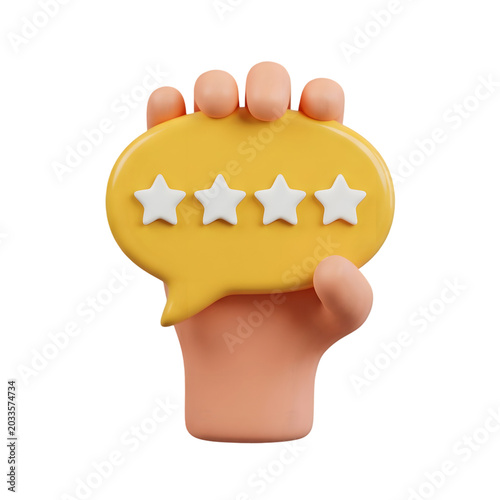 Hand Holding Speech Bubble with Four Stars