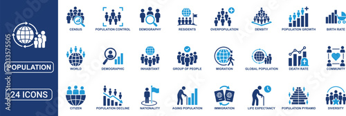 Canvastavla Population Solid Icon Set Featuring Demographic, Citizen, Group of People, Birth