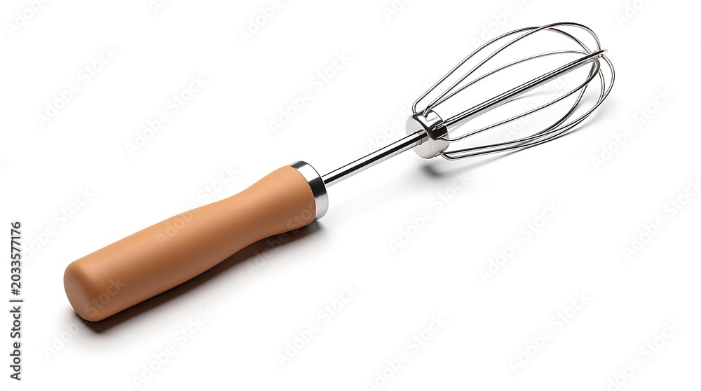 Fototapeta premium Kitchen whisk with wooden handle isolated on white background