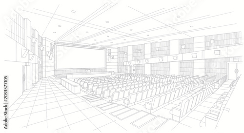 Cuadro en lienzo Modern Auditorium Interior Sketch with Rows of Seats.