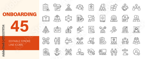 Schilderij op canvas Onboarding icon set. Editable line icons. Vector illustration.