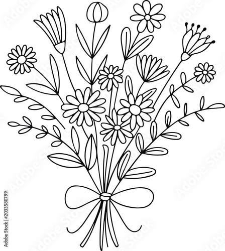 Hand drawn bouquet of wildflowers