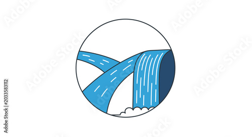 Illustrated Waterfall and Flowing River Graphic Design.
