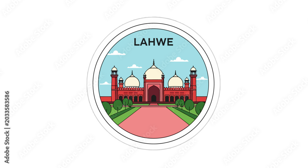 Naklejka premium Colorful illustration of Lahwe Red Fort architecture landmark.