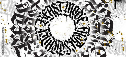 Calligraphy graffiti lettering brush background in a graffiti style. Abstract...