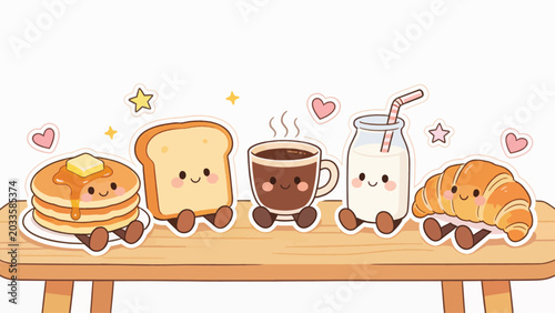 Cute Kawaii Breakfast Characters Vector Illustration