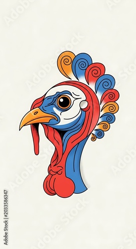 Colorful cartoon parrot character with rainbow feathers.