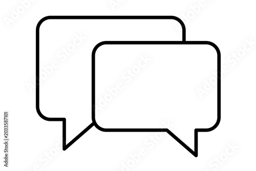 Two overlapping speech bubbles in simple line drawing. Icon representing conversation and messaging. Digital communication concept for social media and chat applications