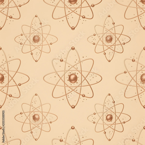 Minimal Quantum Atom Seamless Pattern in Beige and Copper