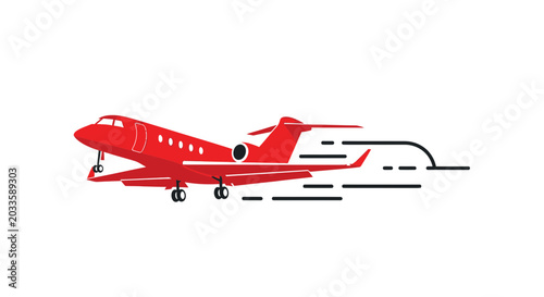 Photography Red Private Jet Aircraft Taking Off with Speed Lines