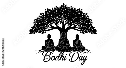 Canvastavla Bodhi Day Silhouette: Monks Meditating Under Sacred Tree of Enlightenment