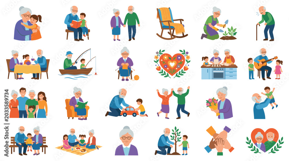 Fototapeta premium Generations of Joy Happy Grandparents Spending Quality Time with Grandchildren Engaging in Various Activities Together