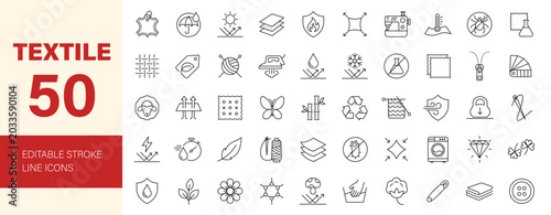 Textile and Fabric feather icon set. Editable line icons. Vector illustration.