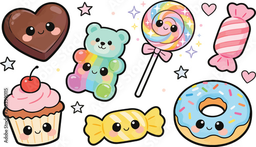 Kawaii Candy and Sweets Vector Clipart Set