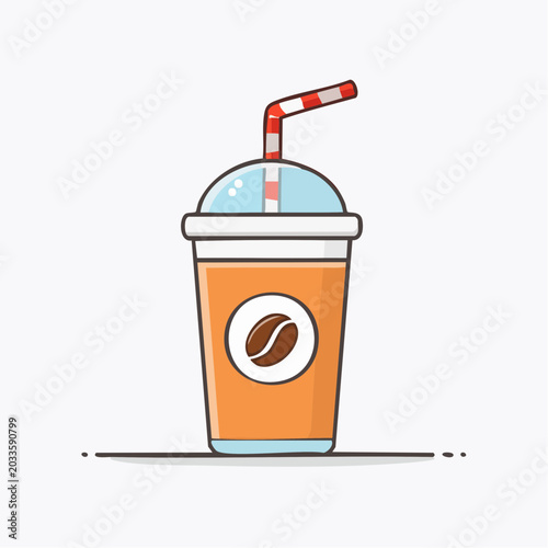 Cartoon Coffee Cup with Straw and Coffee Bean Logo