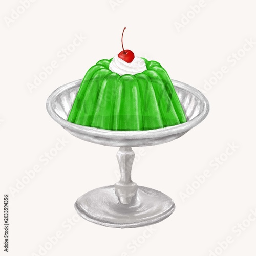 Green jello pudding, dessert illustration