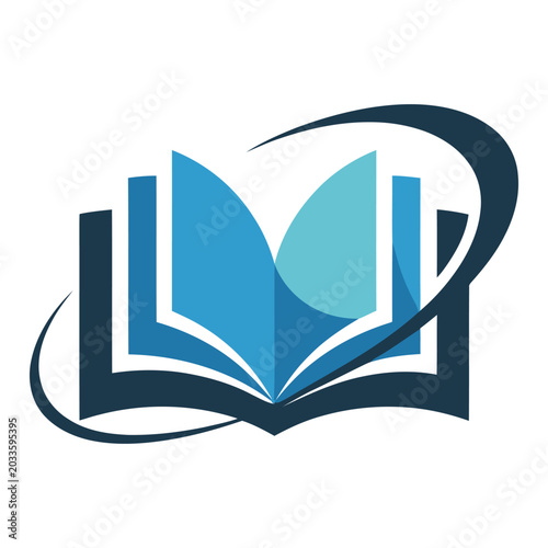 Book Abstract Icon Illustration in Blue and Dark Blue Colors with a Dynamic Curved Line, Symbolizing Knowledge and Education.