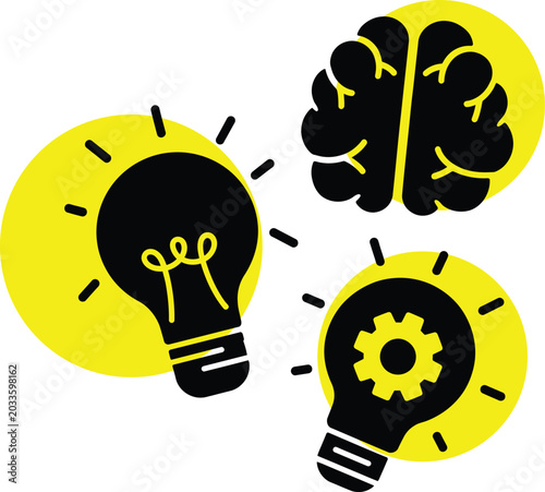 Foto Innovation and creativity concept with light bulbs and brain