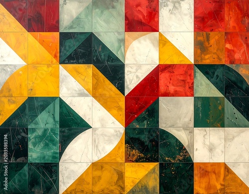Colorful Geometric Tile Pattern Arranged in Abstract Grid Composition