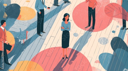 Bold Businesswoman in Red Suit Walking, Confident Female Leader Minimal Graphic Illustration