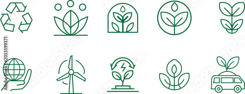 Cuadro en lienzo Eco-Friendly and Sustainable Energy Line Icon Set - Environmental Conservation a