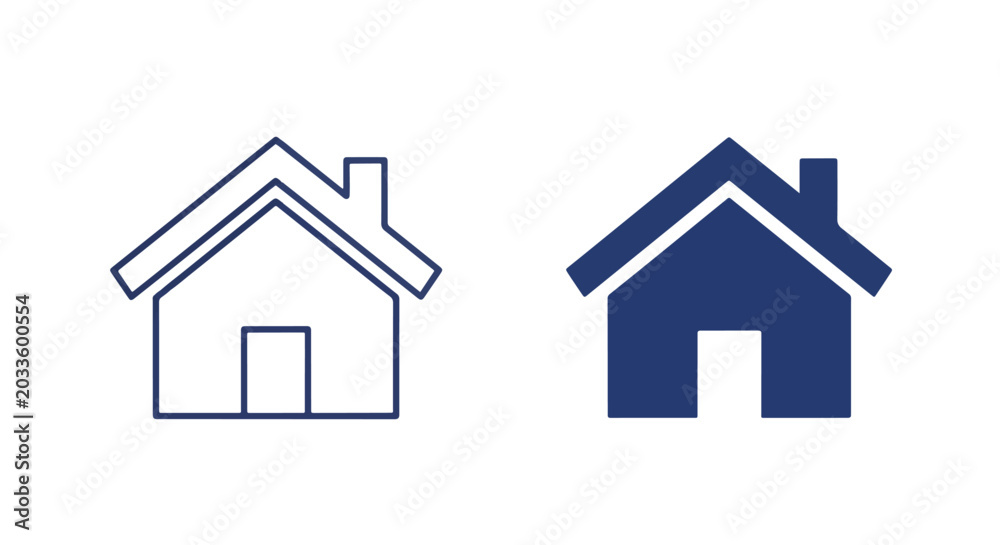 Fototapeta premium Minimalist house icon set in blue design: Clipart, sticker - icon set - Line and glyph solid icon and logo template