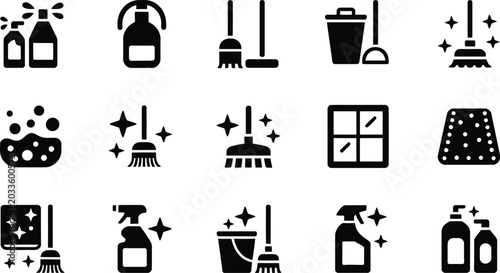 Schilderij op canvas housekeeping icons set, janitorial supplies and sanitation symbols vector isola