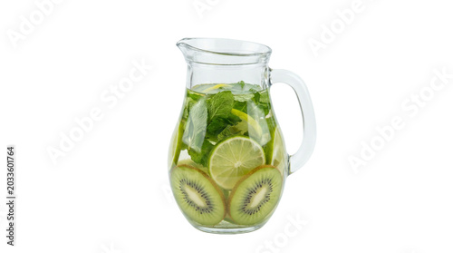Refreshing Kiwi Lime and Mint Infused Water Pitcher.