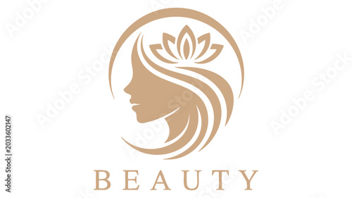 Woman's Face with Long Flowing Hair and a Lotus Flower Crown Graphic Illustration, Ideal for Beauty Salons or Spa Branding