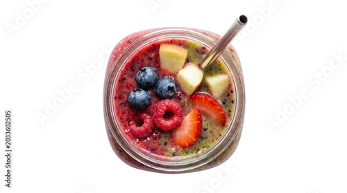 Colorful Fruit Smoothie Bowl with Fresh Toppings.