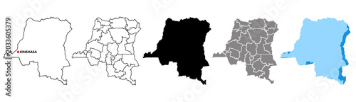 set vector Democratic Republic of the Congo map infographic icon collections. High detailed stylized  flag, border, 3D geometric, silhouette. symbol design vector illustration