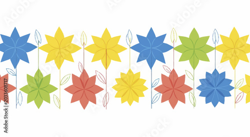 Canvastavla Colorful floral border design with vibrant star-shaped flowers.