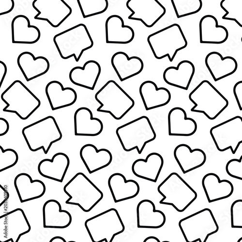 Heart and speech bubble line art pattern vector background. Texture for valentines day and romance.