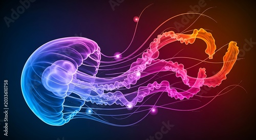 Vibrant jellyfish neon colorful ocean creature.