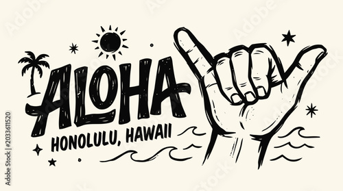 Aloha sign with hand gesture illustration.