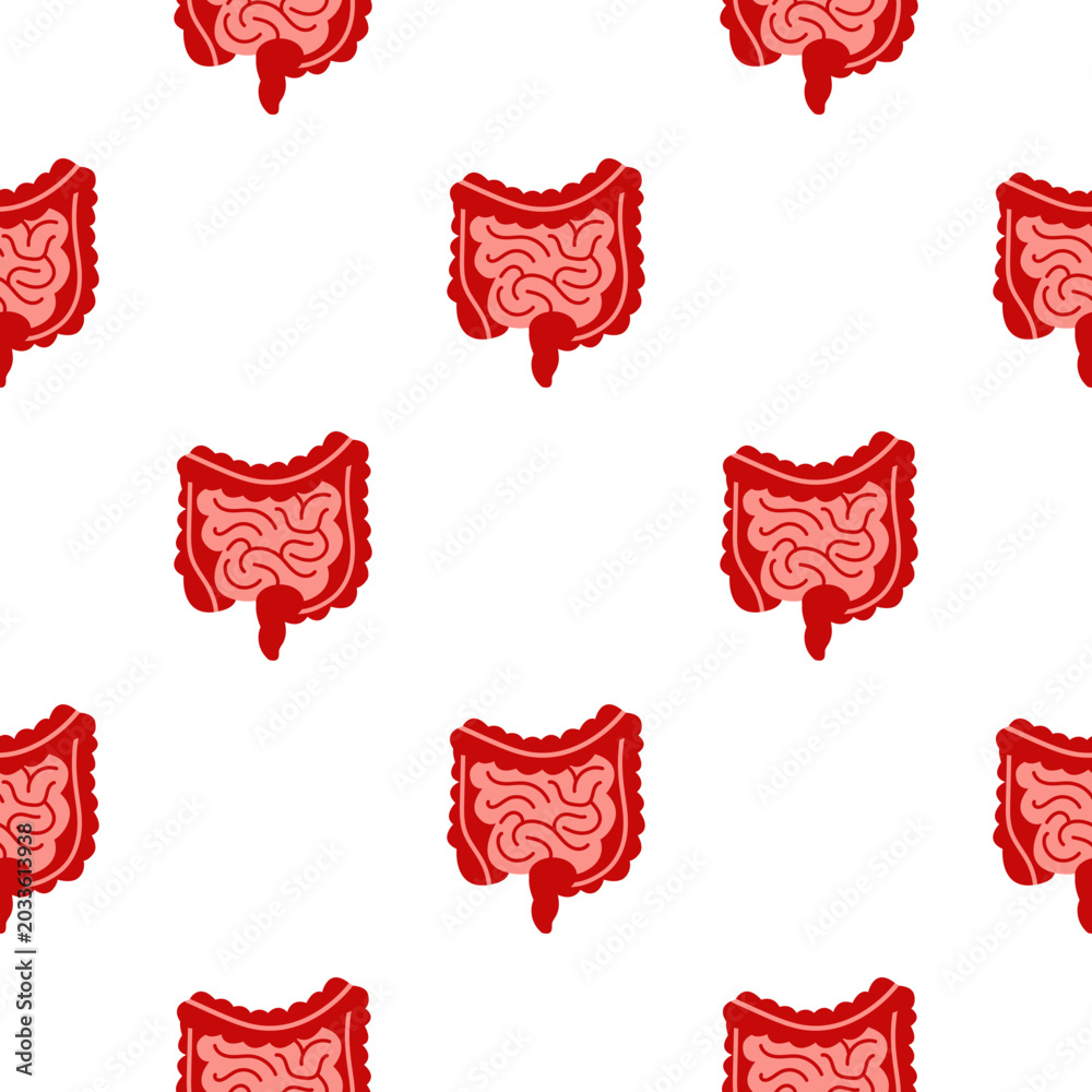 Fototapeta premium Pattern of red human intestines isolated on a transparent background