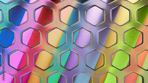 Canvastavla Hexagonal Glass Grid over Colorful Diagonal Tubes Background