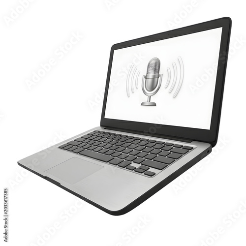 Laptop displaying microphone icon with sound waves