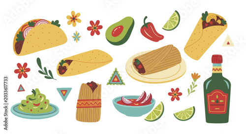 Vibrant Mexican Food Fiesta Assortment Illustration.