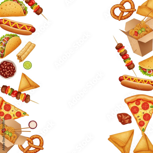Collection of fast food items and snacks isolated on transparent background