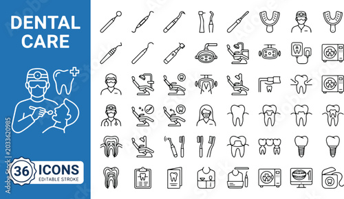 Fotografía Dental care and dentistry web icons in line style