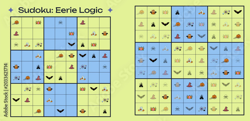 Halloween-themed Sudoku puzzle with eerie logic and colorful illustrations