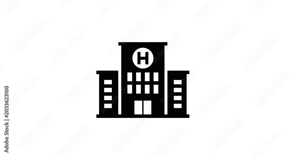 Fototapeta premium Hospital Building Icon Black Silhouette.