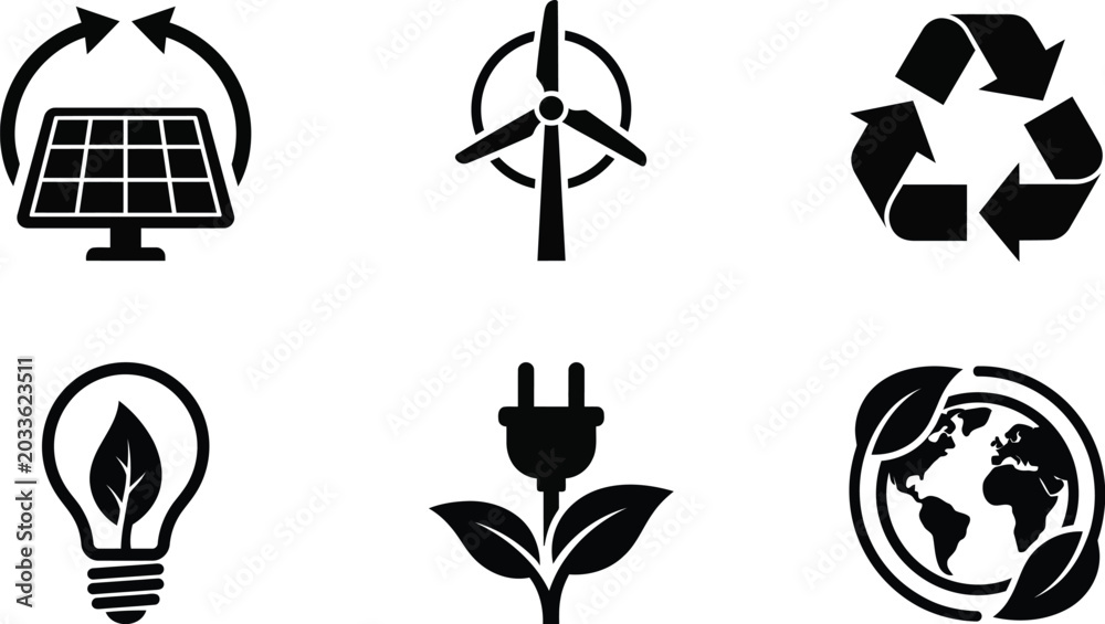 Fototapeta premium Rural Landscape Icons With Sun Trees And Farm Buildings Silhouette