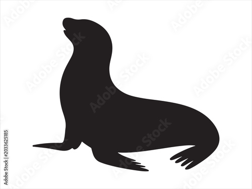 Black sea lion vector silhouette isolated flat vector illustration on white background