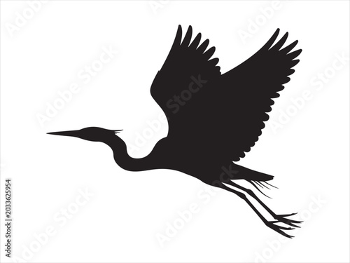 Flying Heron or Egret Bird Black Silhouette Vector Great Blue Heron in Flight Isolated Illustration Design