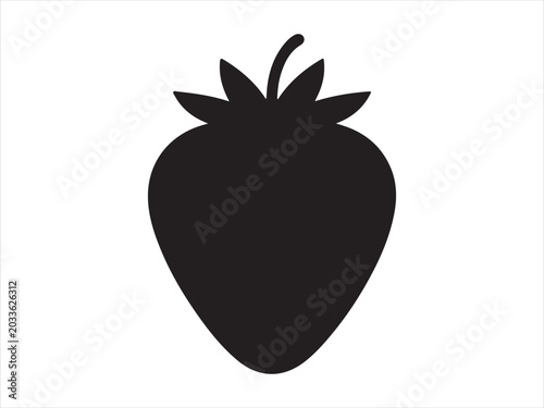 A striking black silhouette of a ripe strawberry fruit icon vector illustration