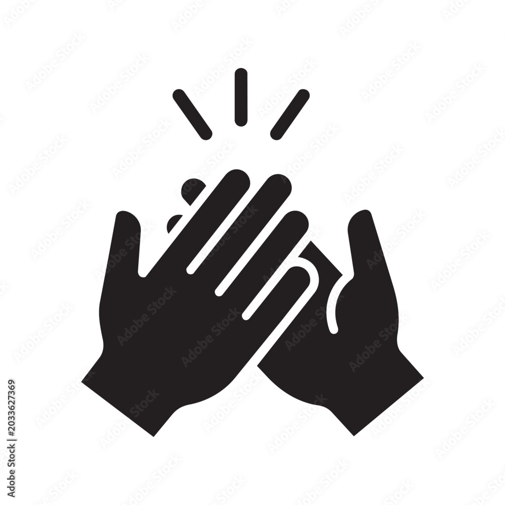 Obraz premium High Five Icon Vector Graphic Featuring Simple Bold Black Solid Silhouette of Two Hands Clapping Together Representing Success Achievement Celebration Cooperation