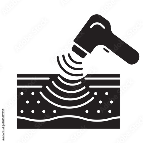 Medical Laser Treatment Glyph Icon Showing Focused Energy Waves Penetrating Skin Layers for Dermatological Procedure or Advanced Non Invasive Cosmetic Surgery Concept Art