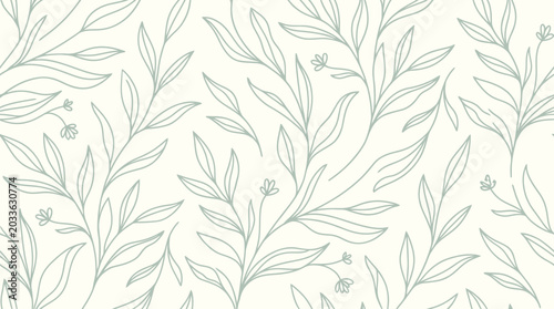 Fotografie A beautiful Hand drawn pattern of leaves and flowers on a cream background